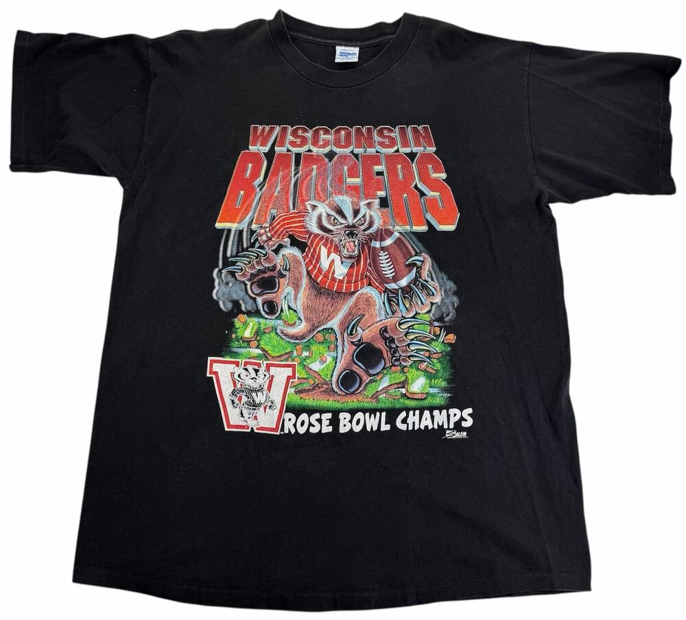 Vintage Wisconsin Badgers Salem Sportswear Bucky Mascot Rose Bowl Men's XL Shirt